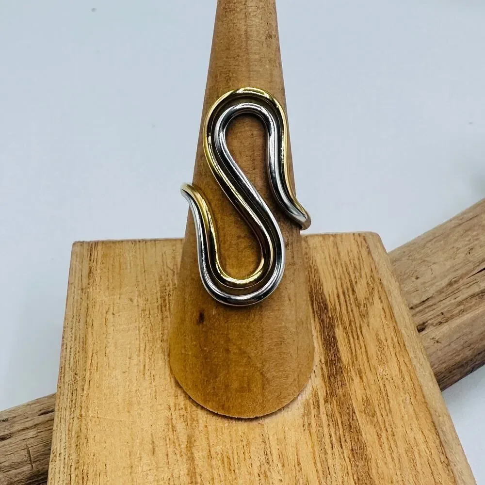 Two-Tone Abstract Ring-18K Gold & Silver-Adjustable